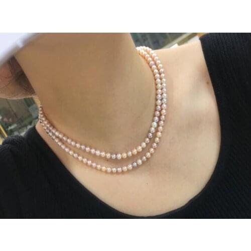 2 Strands 6x7mm white pink purple mixed Pearl choker necklace gold clasp natural Freshwater PEARL Women Jewelry 17'' 43cm 35cm