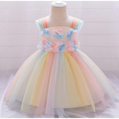 2021 Summer Newborn Colorful Dress 1st Birthday Dress For Baby Girl Clothing Flower Princess Baptism Dresses Party Tutu Dress