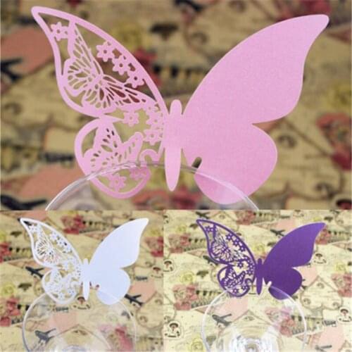 50pcs/set Wedding Table Decoration Place Cards Hollow Butterfly Floral Wine Glass Place Cards Holder For Wedding Party