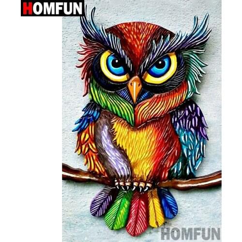 HOMFUN 5D DIY Diamond Painting Full Square/Round Drill "Colored owl" 3D Embroidery Cross Stitch gift Home Decor A01313
