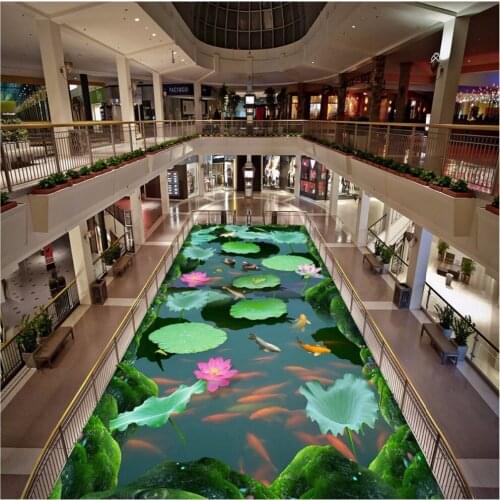 Free Shipping lotus pond carp 3D stereo custom flooring painting mural non-slip wear PVC floor tile sticker