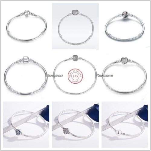 925 Sterling Silver Moments Signature Clasp Crystal Snake Chain Bracelet Bangle Fit Bead Charm Pandora Jewelry