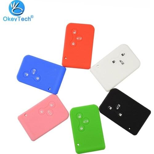 OkeyTech Silicone Rubber 3 Button Car Key Cover Case Protector Skin Smart Card For Renault Clio Logan Megane 2 3 Koleos Scenic