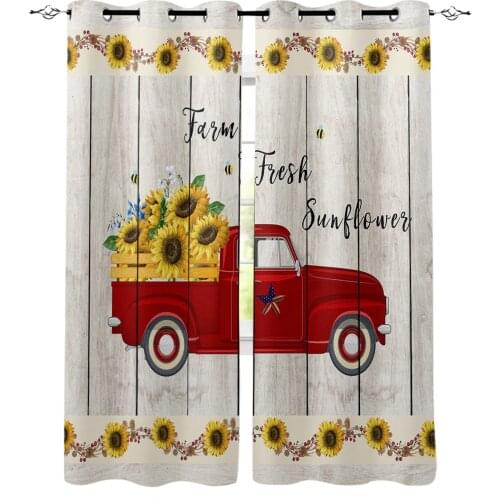 Farm Sunflower Vintage Truck Retro Wooden Planks Blackout Curtains For Kitchen Bedroom Kids Room Window Curtains for Living Room