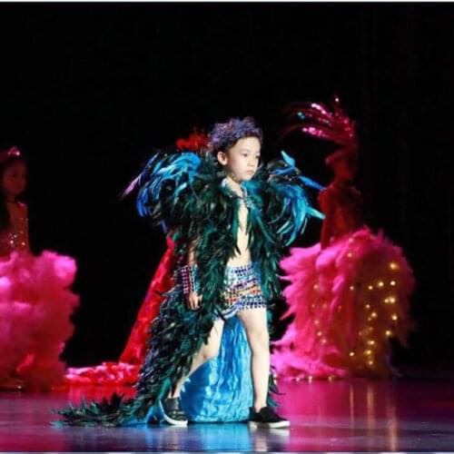 Headdress cloak samba dance costumes kids feather carnival costumes for boy