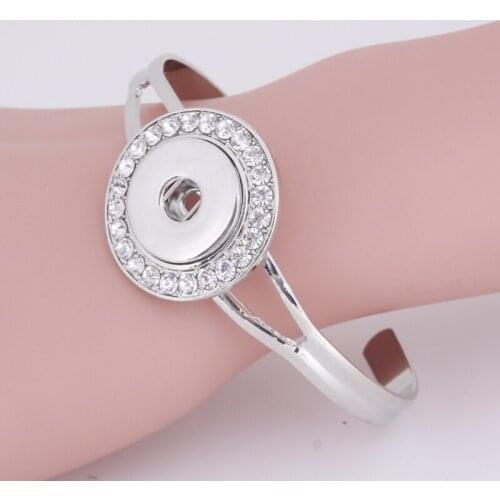 Hot Sale Fashion SG0031 Rhinestone Round Metal trendy snap Bangles Bracelets 3colors fit 18MM snap buttons DIY Jewelry