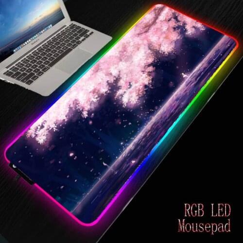 Cherry Blossom Tree Scenery LED Light Gaming RGB Soft Large Keyboard Cover Rubber Base Computer Carpet Desk Mat PC Game MousePad