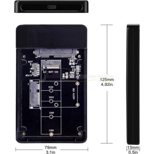 Combo M.2 NGFF B-key & mSATA SSD to USB Type-C Converter Case Enclosure with Switch