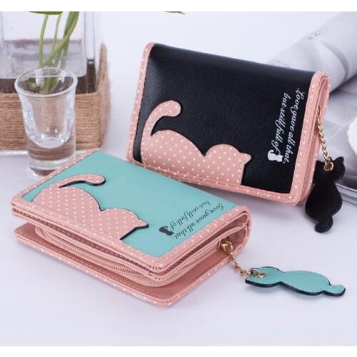 Women Cute Cat Wallet Zipper Girl Wallet Pu Leather Women Coin Purse Female Elegant Cartoon Animal Card Holder Wallet