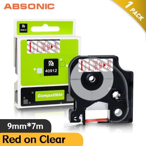 Absonic 9mm*7m Label Tape Red on Clear 40912 Compatible Dymo D1 Label Maker Machine Office Home Sticker for Dymo Ribbon Printer
