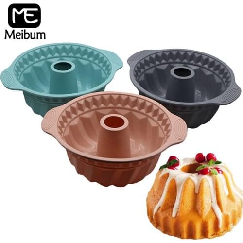 Meibum Chiffon Pastry Baking Tools 9 Inch Savarin Cake Silicone Molds Wave Pattern Chimney Moulds Handmade Bread Bakeware