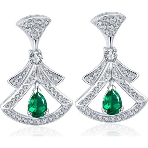 2021 Fashion Earrings Jewelry Set 0.9ct/2pcs Lab Grown Zambia Emerald In Sterling Silver Rhodium Gold Plating