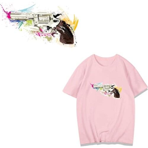 Pistol Painting Patch Iron on Patches for Clothing Heat Transfer Stickers on Clothes for Dress Applications DIY Applique Vinyl G