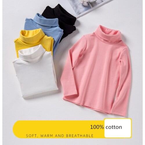 2020 New Winter Baby Girls Long-sleeved Turtleneck 100% Cotton Solid Tshirt Bottoming Shirt Cotton Childrens Casual T-shirt 10Y