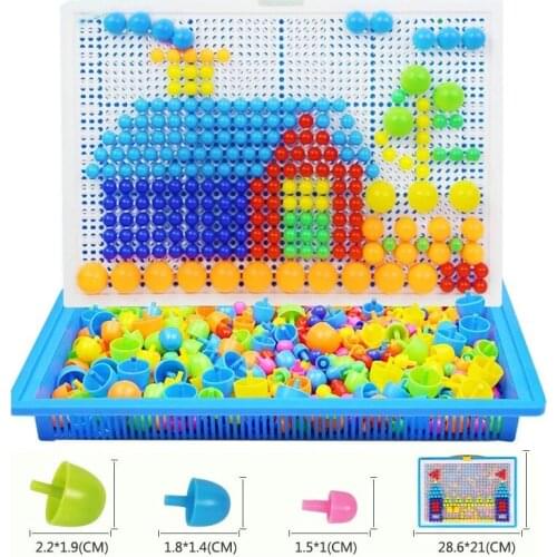 New 296Pcs/set Creative Mosaic Toy Gifts Children Nail Composite Picture Puzzle DIY Mosaic Mushroom Nail Kit 592Pcs Puzzle Toys