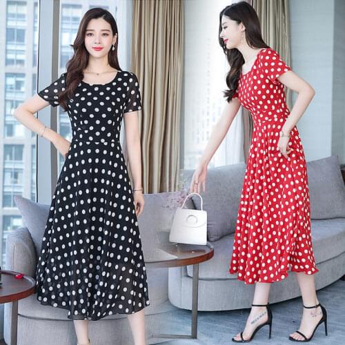 Polka Dot Dress Summer Wear for Women New Style Womens Short-Sleeved Floral Dress Woman Dress Vestido De Mujer Femme Robe