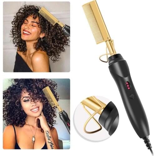 Professional Electrical Straightening Comb High Heat Press Hot Comb Straightener And Curling Iron Comb Anti-Scald Hair Curler