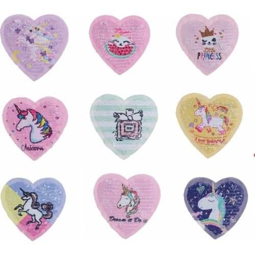 Pulaqi Unicorn Rainbow Love Sequins Sew On Patches For Clothes Cartoon Cute Cat Animal Patch For Kids Women Decor Acessories F