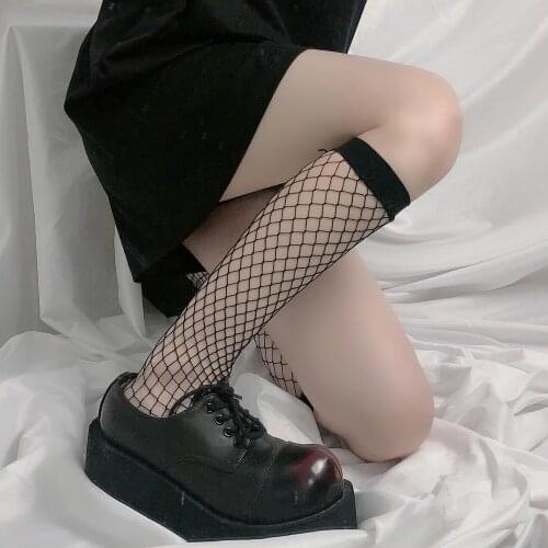 Clearance Sale Womens Stockings Japanese Style Mesh Fishnet Nylon Knee High Socks Lingerie Female Hosiery Pantyhose Knee Socks