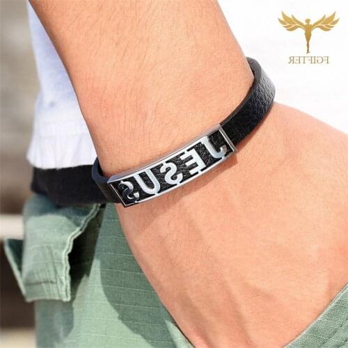 Religious Christian Jesus Bracelets Stainless Steel Leather Cuff Bangles Jewelry Accessories Gifts for Women Men