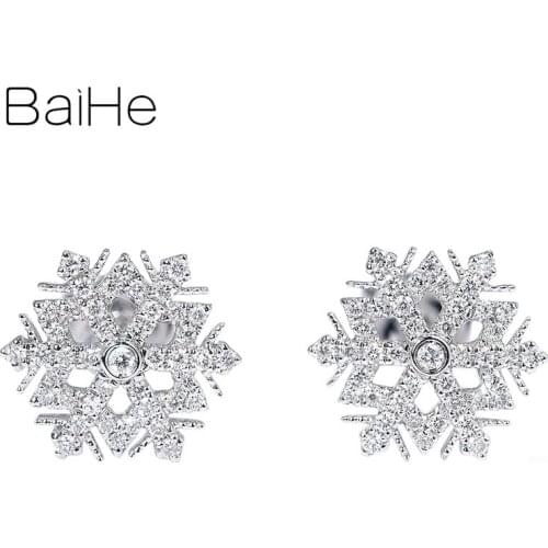 BAIHE Solid 14K White Gold 0.22ct H/SI Round Natural Diamond Trendy Fine Jewelry Exquisite snowflake Stud Earrings for Women
