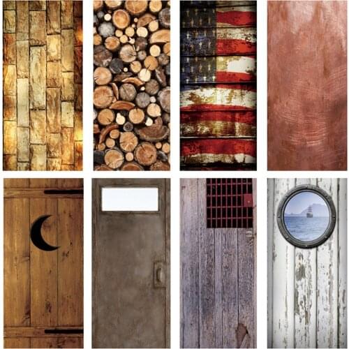Modern Wood Door Sticker Self Adhesive Vinyl Bricks Door Mural Poster Home Decor Art Decal For Living Room Bedroom House Decor