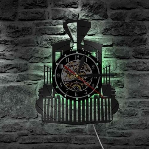 Train Head Silent Vinyl Wall Lamp Wall Clock Who Home Bar Decor Quartz Movemen Crafts Decor 7colors Light Adjustabale