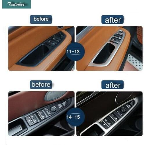 Tonlinker 4 PCS Car DIY Stainless Steel Window Lift Button Decorative Light Box Cover Case Stickers for Bmw X5 X6 2011-15