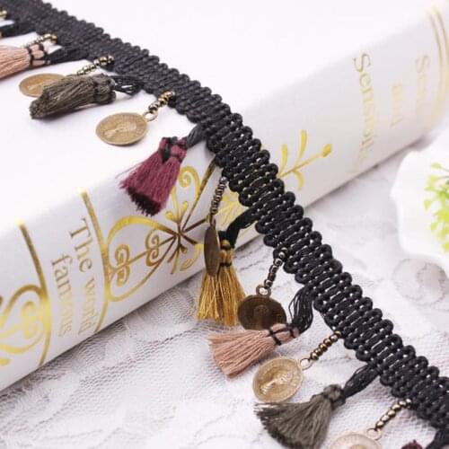 Vintage Copper Lace Tassel Hanging DIY Folk Style Ribbon Stitching Trim Materials Embroidery Sewing Textile Braided Accessories
