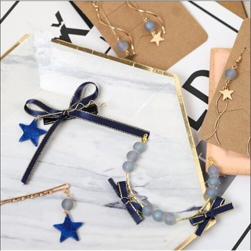 Lolita girl hairpin galaxy style stars earring ribbon bowknot ear ring gift B981