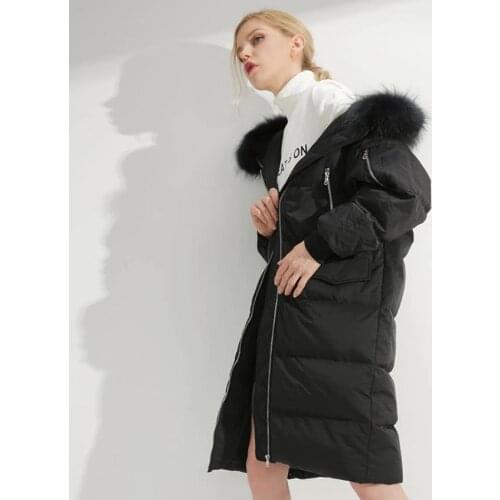 Winter new fashion brand real fur long thicker duck down coats female hooded thicker warm duck down coat for cold weather wq2408