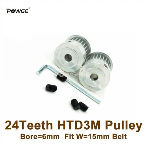 POWGE 24 Teeth 3M Timing Pulley Bore=6mm Fit Width=15mm HTD3M Belt 24T 24Teeth 3M Pulley CNC Engraving Machine