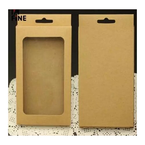 100Pcs Vintage Kraft paper gift box with clear pvc window jewelry display package box gift window box phone case packaging box