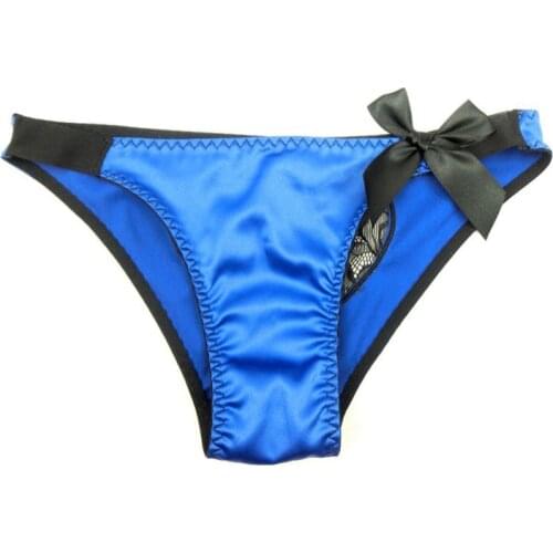 2Pcs/Pack Womens Pants Underwear Satin Sexy Lace Loved Hollow Transparent Panty Low-Rise Briefs With Black Bow S-M-L