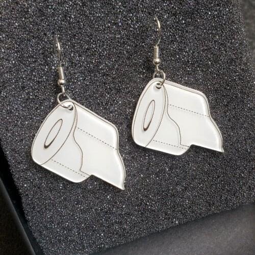 2021 New Funny Roll Toilet Paper Acrylic Earrings For Women Cute White Paper Towel Drop Dangle Earrings Novelty Jewelry