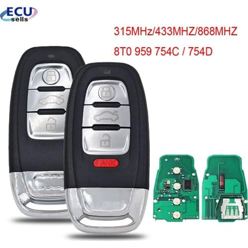 3/4 Button Smart Remote Key Keyless 315MHz/433MHZ/868MHZ 8T0 959 754C/754D for For Audi Q5 A4L A5 A6 A7 A8 RS4 RS5 S4 S5