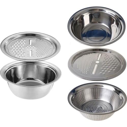3Pcs/Set Home Kitchen Portable Multifunctional Stainless Steel Basin with Filter/Grater/Bowl Drain Basin Shaving Basin
