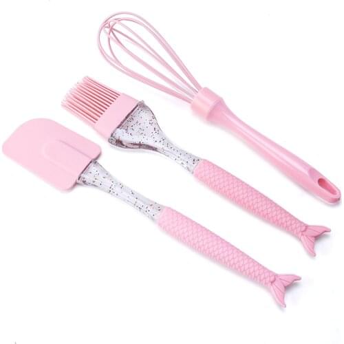 3Pcs/set Silicone Spatula Brush Whisk Baking Tools Accessories Kitchen Utensils Silicone Mermaid Tail Design