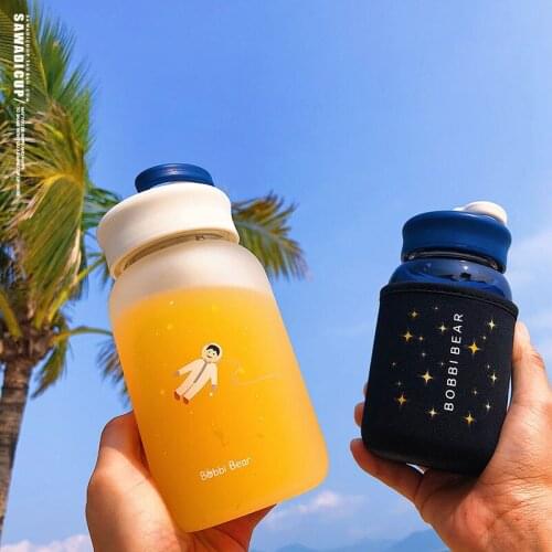460/600ml Cartoons Water Bottle Sports Glass Bottle INS Cute Universe Outdoor Travel Portable Leakproof Drink Bottle