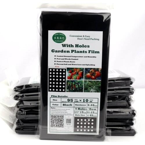 5Bags 95cm*10m 5Holes Garden Film Agricultural Vegetable Plants Protection Black Film Perforated Plastic PE Mulch Film Easy Use