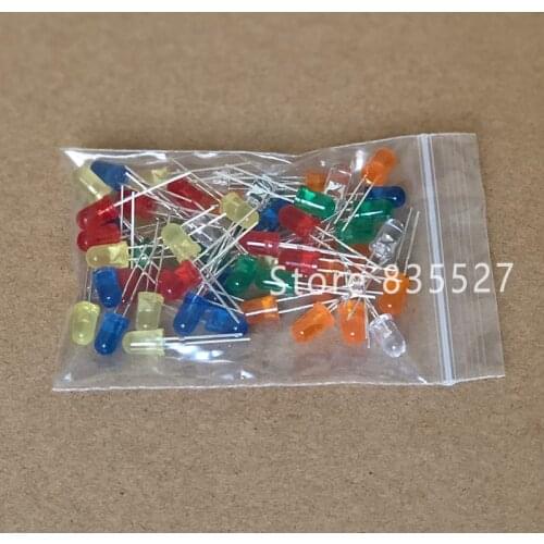 60pcs/lot F5 5MM in the 6 Color : White / Orange / Green / Red / Blue / Yellow LED light emitting diode turn Sets Kit Mixed DIP