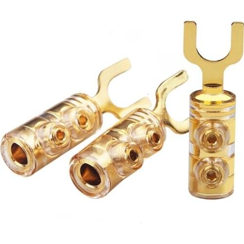 8Pcs Pure Copper Gold Plated Solder Free Y Splitter Power Amplifier Speaker Cable Spade Plug
