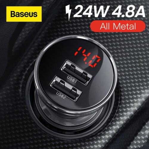 Baseus 24W USB Car Charger for Phone 4.8A Fast Mobile Phone Charger Adapter for iPhone Xiaomi with LED Display Car Phone Charger