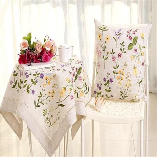 Free Shipping Cotton Natural Linen Flower Embroidery Tablecloth Cup Mat Blanker Place Wedding Living Decorate Antependium Gift