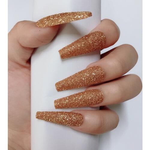 Glitter Coffin Nails- New Expression 20pcs Fake Nail Art Tips Blingbling Sparkly Powder Decoration Acrylic Ballet Nails Manicure