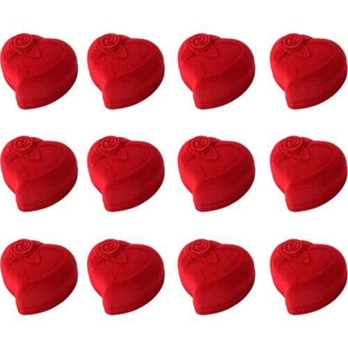 12 Pcs Heart-Shaped Flocking Boxes, Wedding Gift Box, Heart-Shaped Big Red Ring Jewelry Box,Heart Ring Box