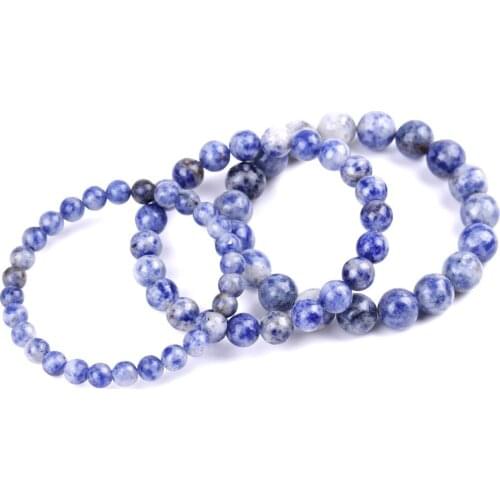 6 8 10mm Blue Spot Stone Beads Strand Bracelet Buddha Beaded Yoga Strench for Women Men Jewelry