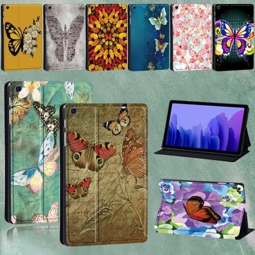 For Samsung Galaxy Tab A7 10.4 Inch SM-T500/SM-T505 Folding Stand Cover Butterfly Series Pattern Tablet Case+pen