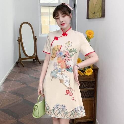 Guofeng Retro Elegant Temperament Fashionable Printed Dress Summer New Improved Slim Young Cheongsam