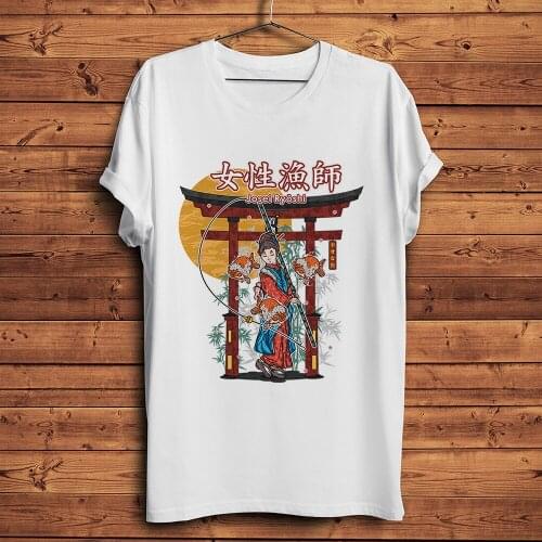 Japan style KOI Josei Ryoshi female fisherman tshirt Men new White Casual short sleeve T Shirt Unisex vintage streetwear tee